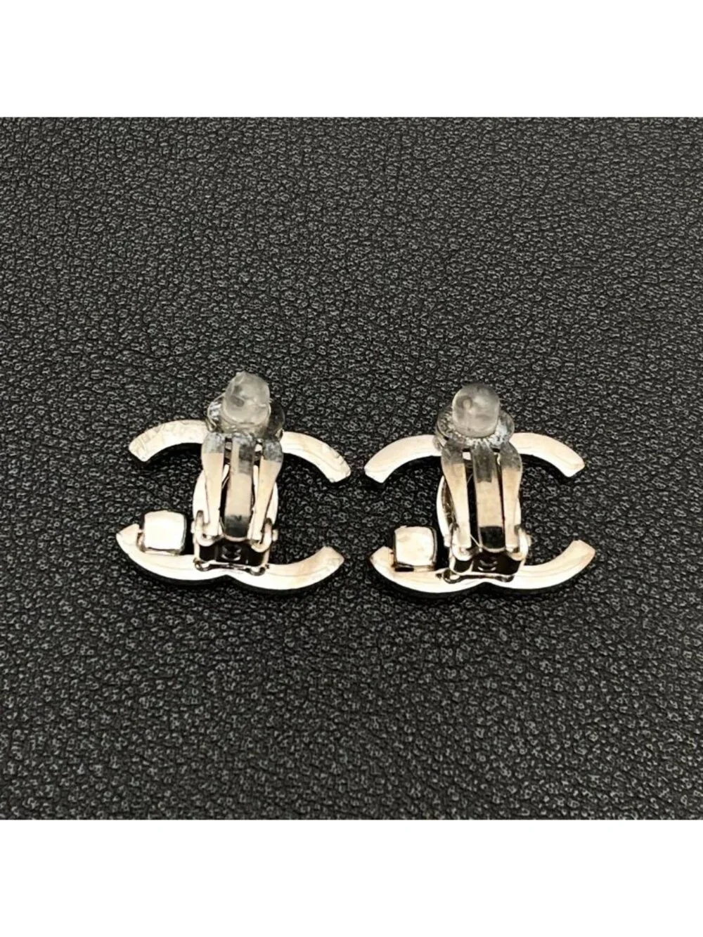 Chanel CC Logo Earrings Icon Silver Black Coco
